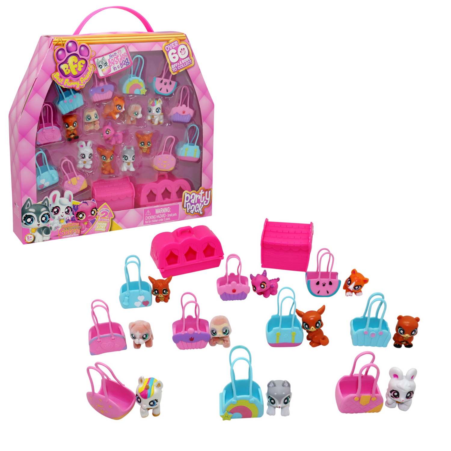 Best Furry Friends Party Pack 6 Exclusive Figures 2 Bonus Capsules Pet Carrier