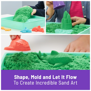 Kinetic Sand Sandbox Set Green Play Tray 1lb Moldable Sand Tools Creative Toy