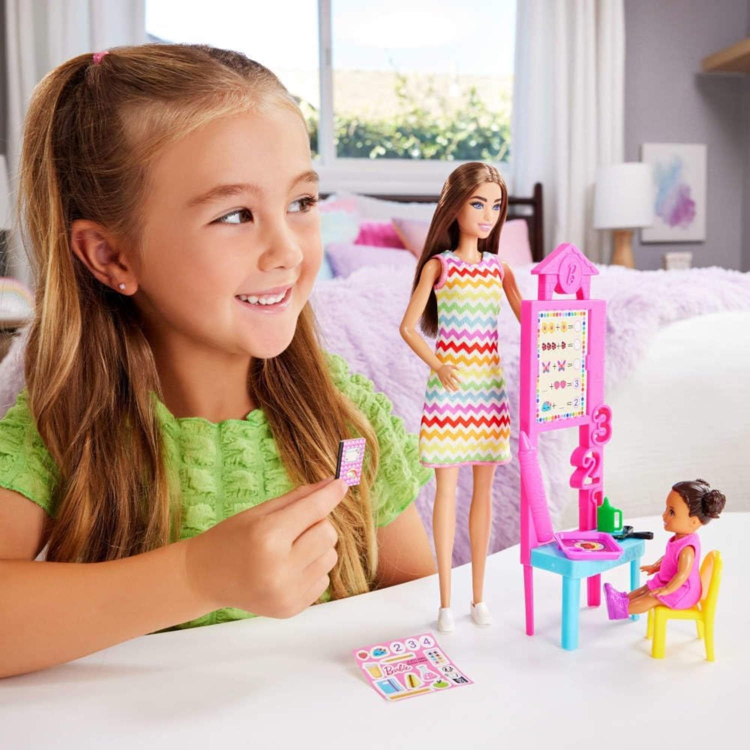Barbie Teacher Doll Playset with Toddler Student & Classroom Accessories Kids 3+