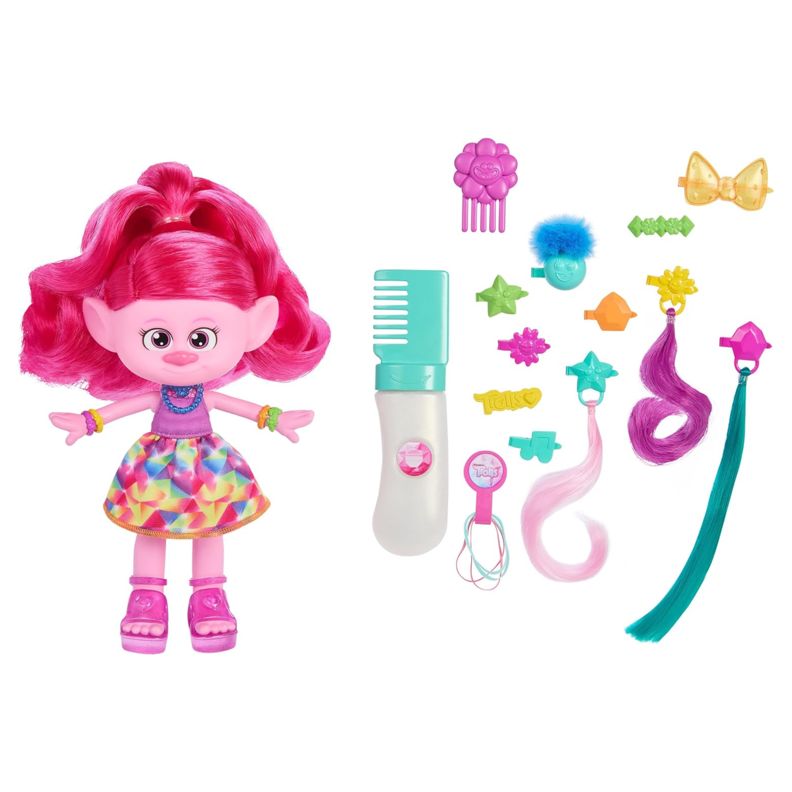 Mattel DreamWorks Trolls Queen Poppy Doll 15+ Accessories Glitter Comb