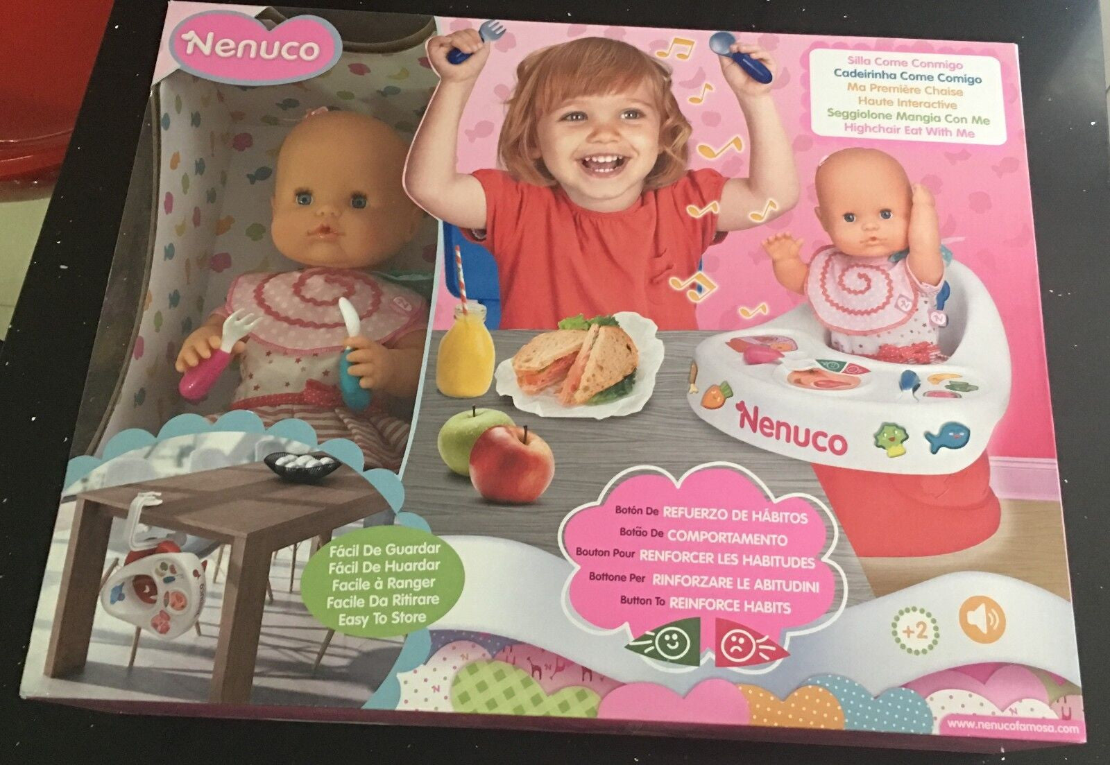 Nenuco Highchair Eat Baby Doll Ages 3+ Toy Girls High Chair Bath Food Highchair
