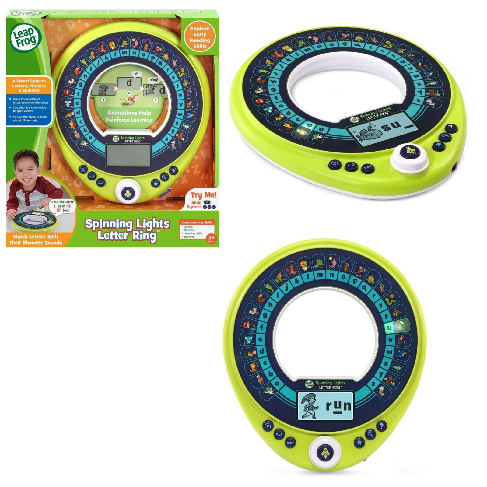 Leapfrog Spinning Lights Letter Ring Preschool School Learning Animals Spelling
