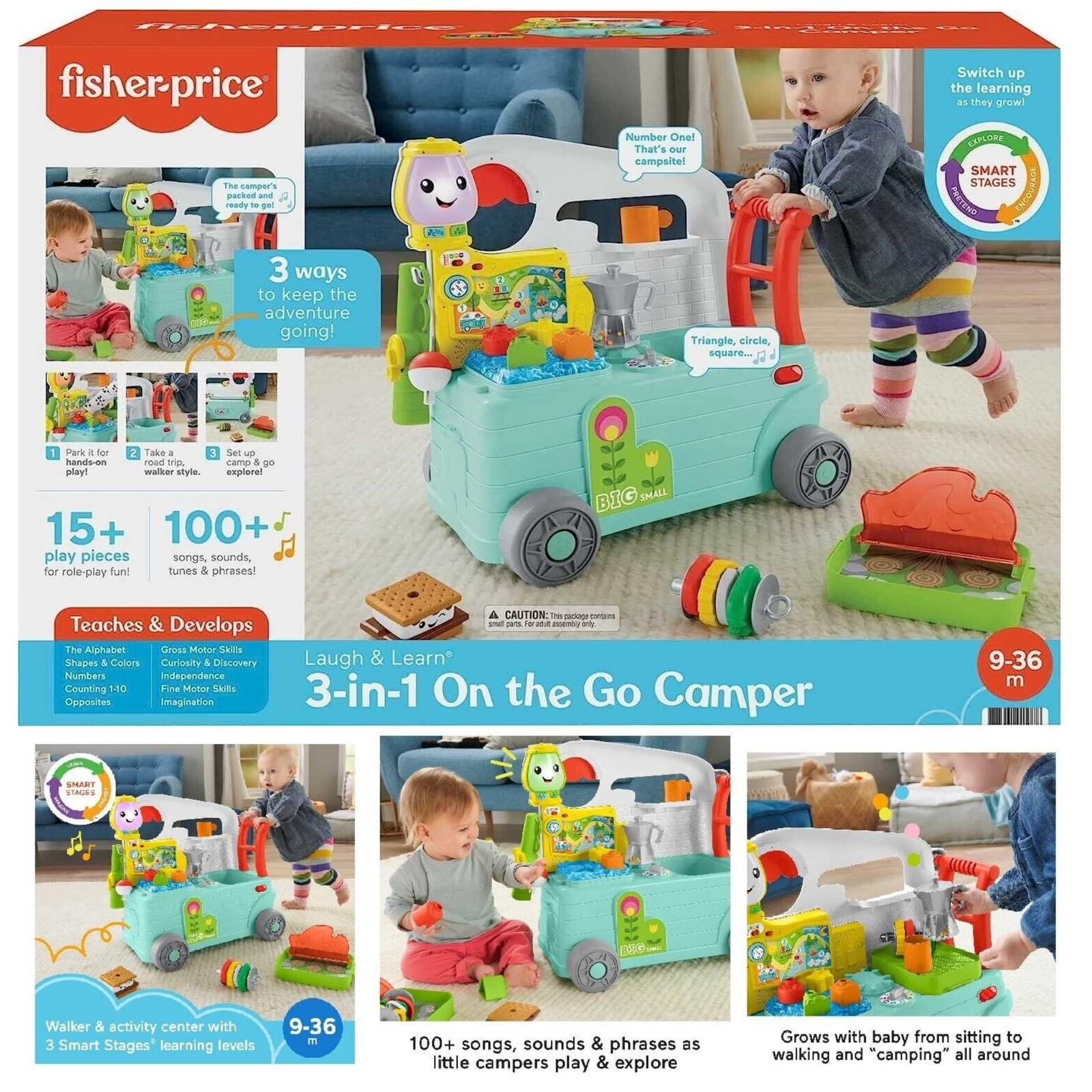 Fisher-Price Laugh & Learn 3-in-1 Camper Push Along Baby Walker Activity Center