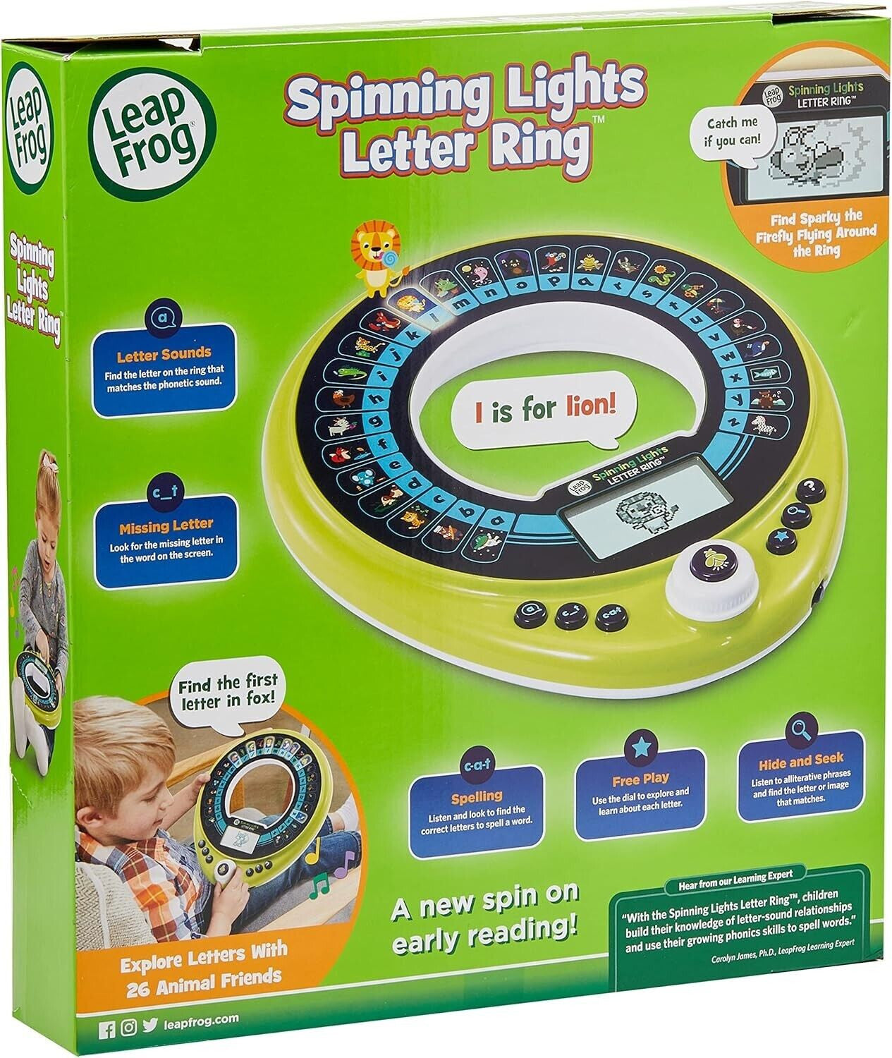 Leapfrog Spinning Lights Letter Ring Preschool School Learning Animals Spelling