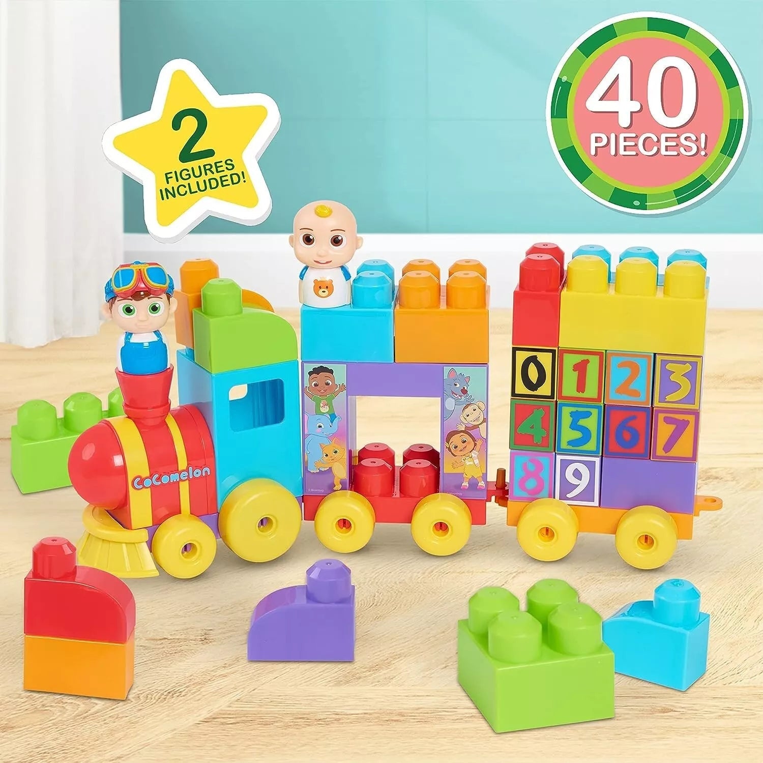 CoComelon Stacking Train 40 Piece Large Building Block Set Includes JJ TomTom